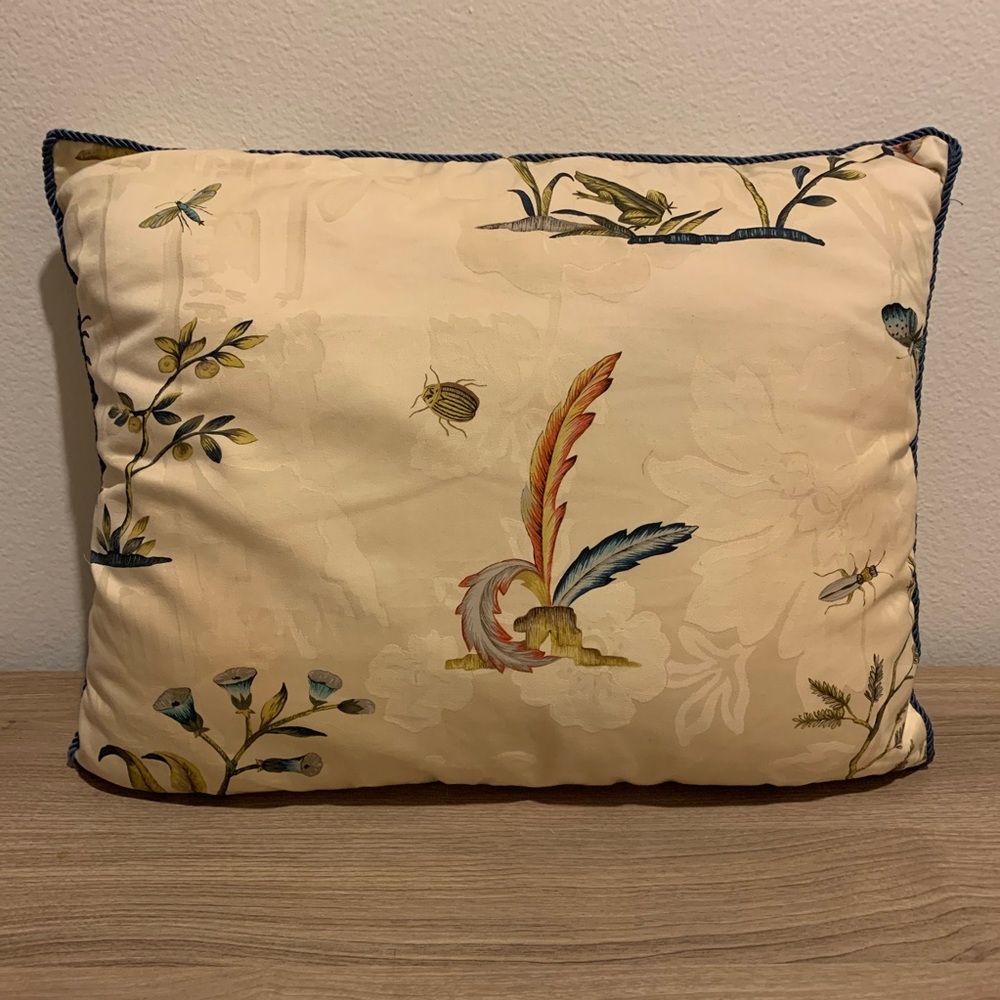 Scalamandre Cream Floral Fabric Throw Pillow